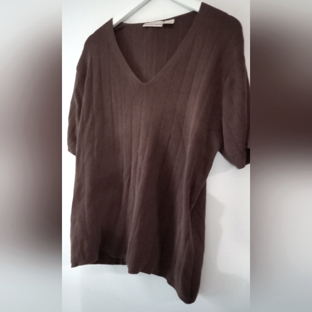 Apostrophe Chocolate 100% Cotton V- Neck Sweater- Size: Xl